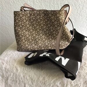 DKNYC Tan Monogram Shoulder Bag
